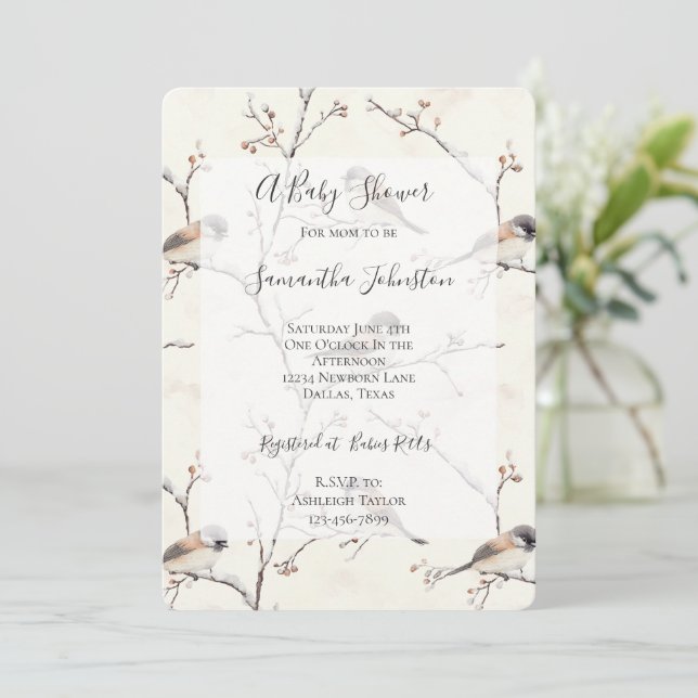 Invitation Romantic Birds in a Tree Baby Shower (Debout devant)