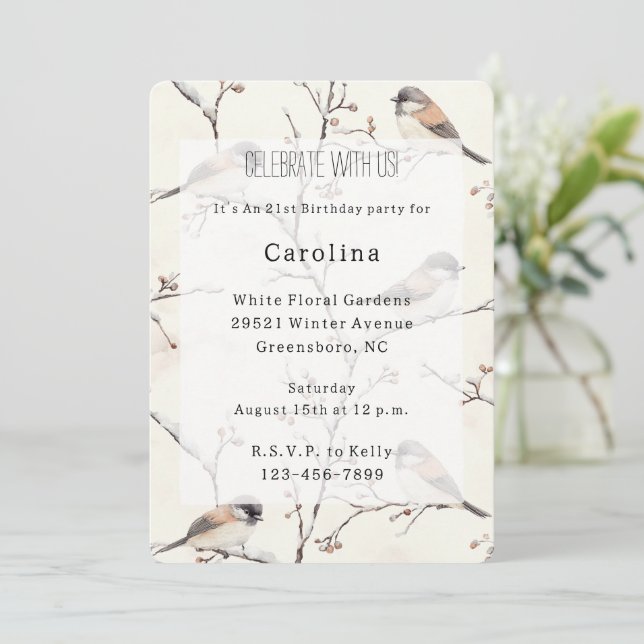 Invitation Romantic Birds in a Tree Birthday (Debout devant)