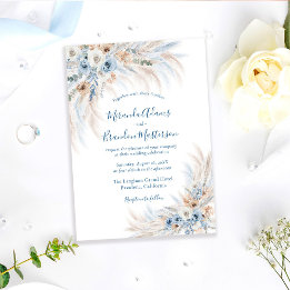 Invitation Romantic Blue Calligraphy Floral Boho Wedding