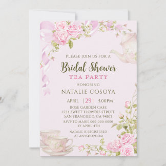Invitation Romantic Blush Floral Bridal Shower Tea Party
