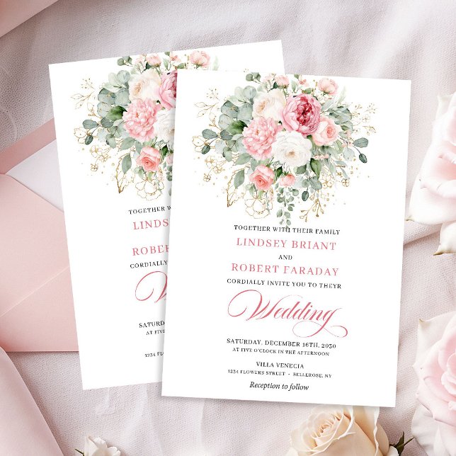 Invitation Romantic Blush Floral Greenery Wedding Invite (Romantic Blush Floral Greenery Wedding Invite)