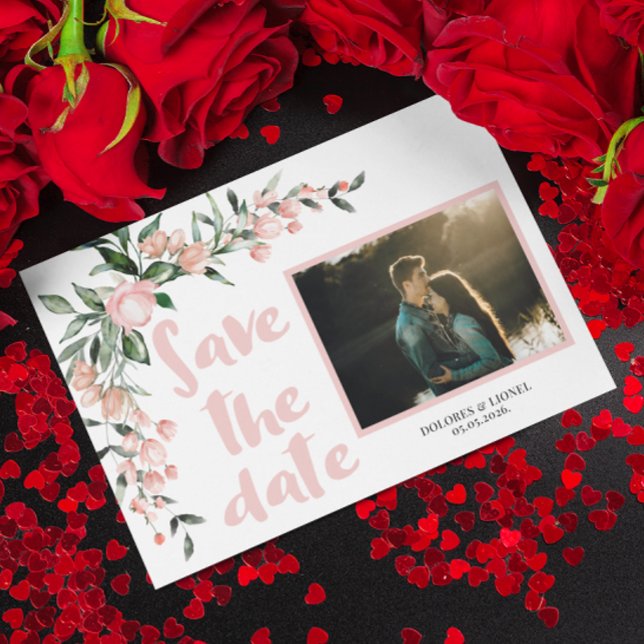 Invitation Romantic Blush PInk Floral Photo Enregistrer la da (Créateur téléchargé)