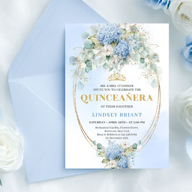 Invitation Romantic Bohemian Blue Hydrangeas Quince Invite (Romantic Bohemian Blue Hydrangeas Quince Invite)