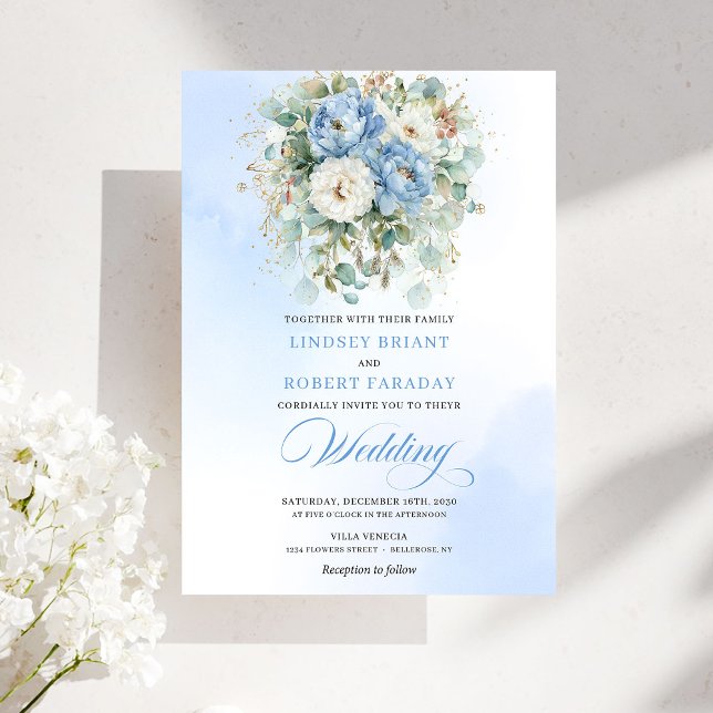 Invitation Romantic Bohemian Pastel Blue Peony Wedding Invite (Romantic Bohemian Pastel Blue Peony Wedding Invite)
