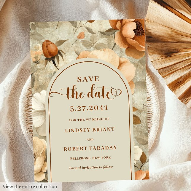 Invitation Romantic Boho Rust Ivory Floral Save The Date (Romantic Boho Rust Ivory Floral Save The Date)