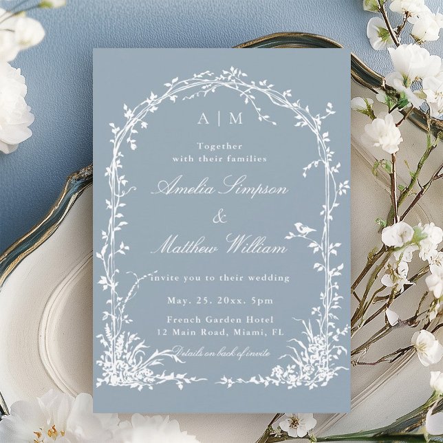 Invitation Romantic Botanical Arch Garden Dusty Blue Wedding  (Créateur téléchargé)