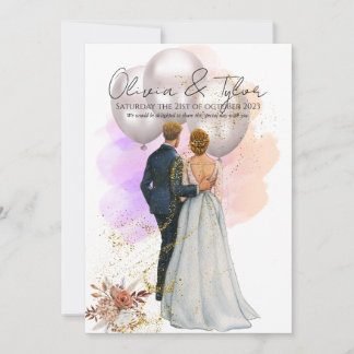 Invitation Romantic Bride & Groom with Balloons