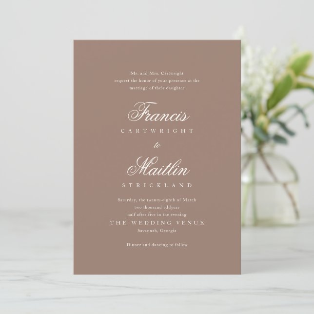 Invitation Romantic Brown Elegant Wedding (Debout devant)