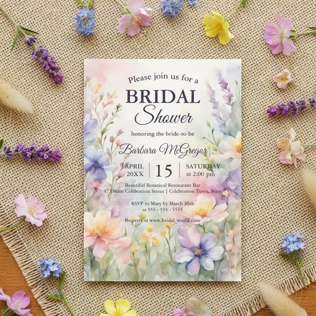 Invitation Romantic Chic Watercolor Wildflower Bridal Shower (Créateur téléchargé)