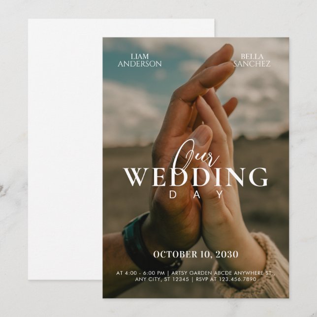 Invitation Romantic couple hands photo wedding (Devant / Derrière)