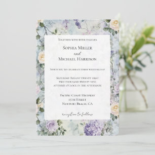 Invitation Romantic Crème fleurs violet Mariage