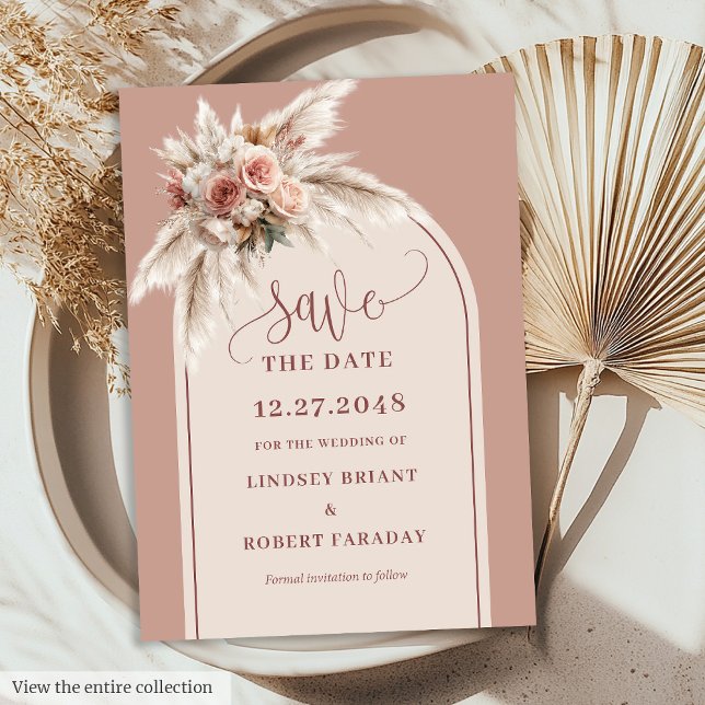 Invitation Romantic Dusty Pink Pampas Grass Arch Save Date (Romantic Dusty Pink Pampas Grass Arch Save the Date)