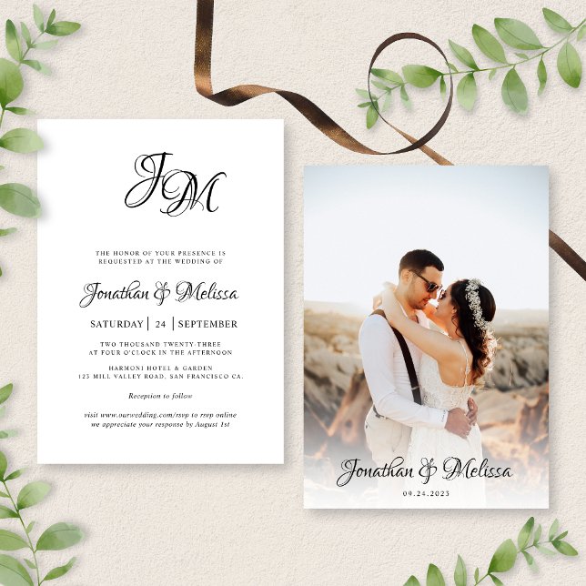 Invitation Romantic Elegant Monogramme Script Mariage photo (Créateur téléchargé)