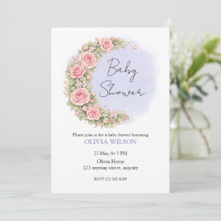 Invitation Romantic Floral Crescent Moon with Blush Roses
