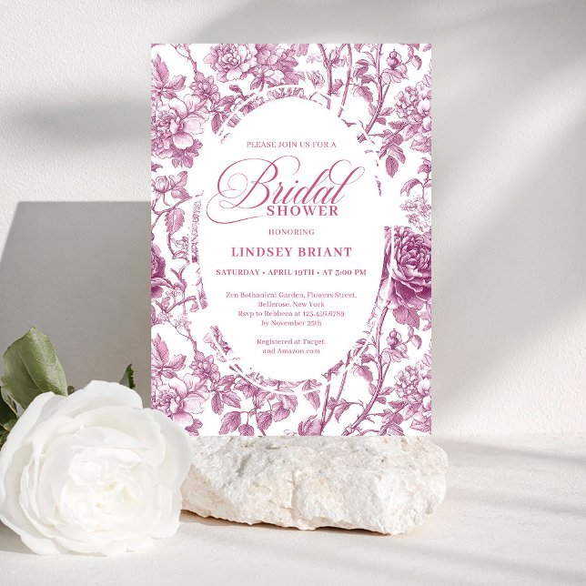 Invitation Romantic Fuchsia Pink Roses Pattern Bridal Shower  (Romantic Fuchsia Pink Roses Pattern Bridal Shower Invite)
