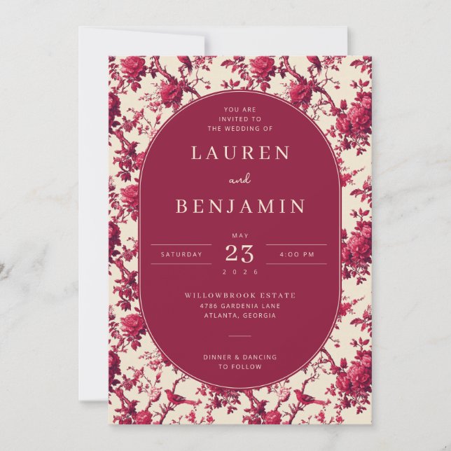 Invitation Romantic Maroon Floral Roses (Devant)