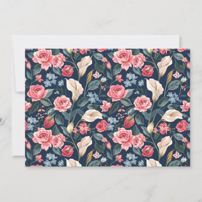 Invitation Romantic Navy Blue Floral Garden Pattern (Devant)