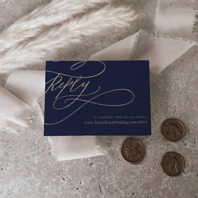 Invitation Romantic Navy Gold Mariage Imprimable site Web RSV (Créateur téléchargé)