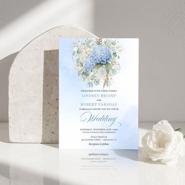 Invitation Romantic Pale Blue Hydrangea Floral Wedding Invite (Romantic Pale Blue Hydrangea Floral Wedding Invite)