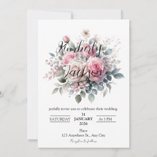 Invitation Romantic Pastel Pink Rose Floral