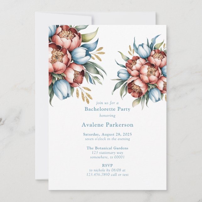 Invitation Romantic Peonas & Tulips Bachelorette Party (Devant)