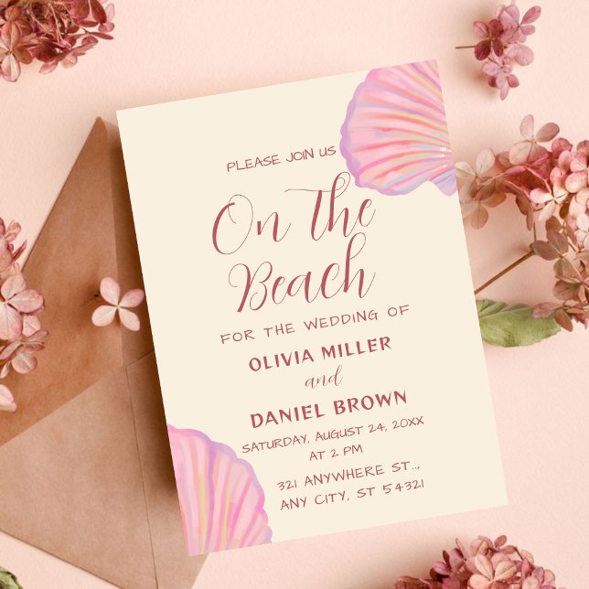 Invitation Romantic Pink Seashell Beach Wedding (Créateur téléchargé)