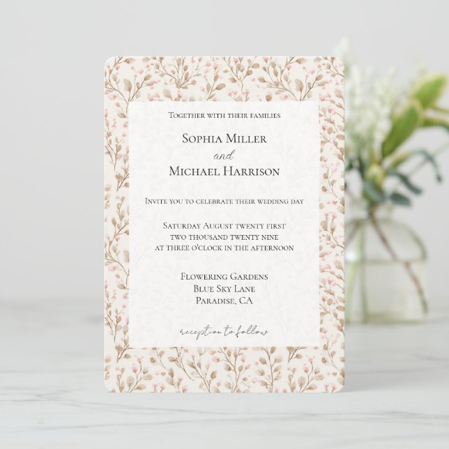 Invitation Romantic Pretty Blush Pink Cream Floral Wedding (Debout devant)