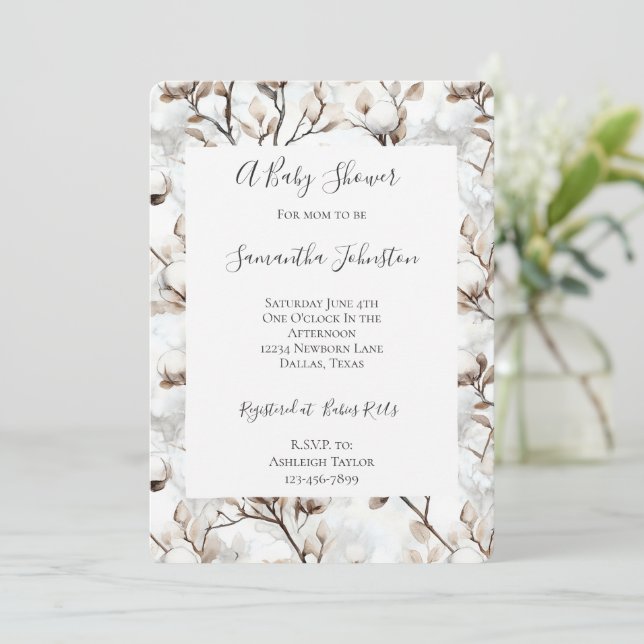 Invitation Romantic Pretty White Flowering Tree Baby Shower (Debout devant)