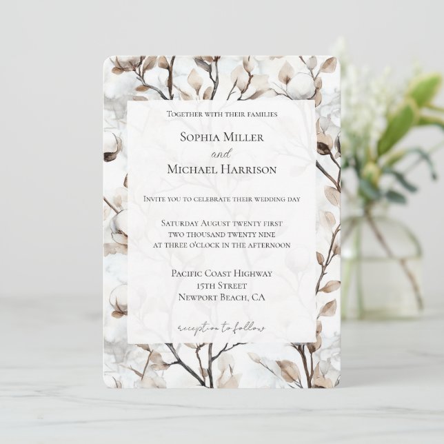 Invitation Romantic Pretty White Flowering Tree Wedding (Debout devant)