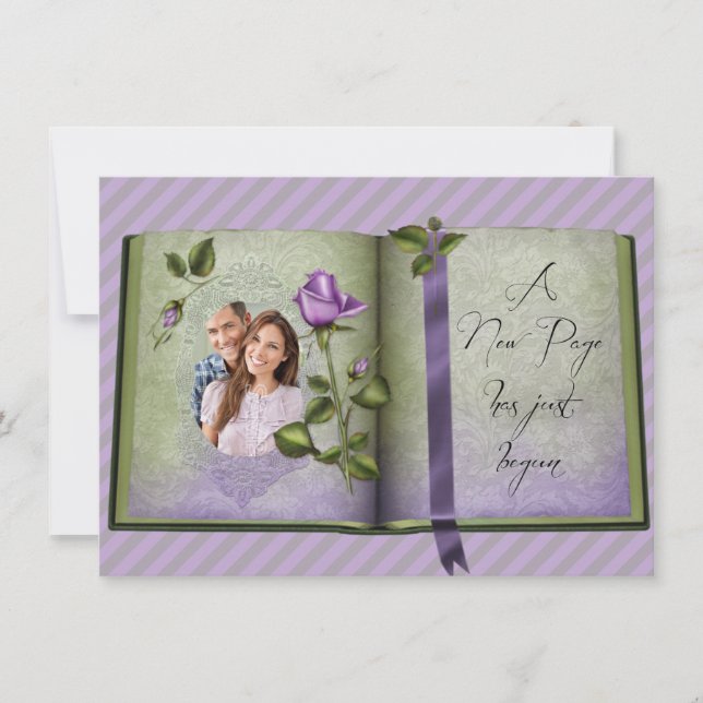 Invitation Romantic Retro Love Book Purple Photo Mariage (Devant)
