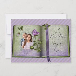 Invitation Romantic Retro Love Book Purple Photo Mariage