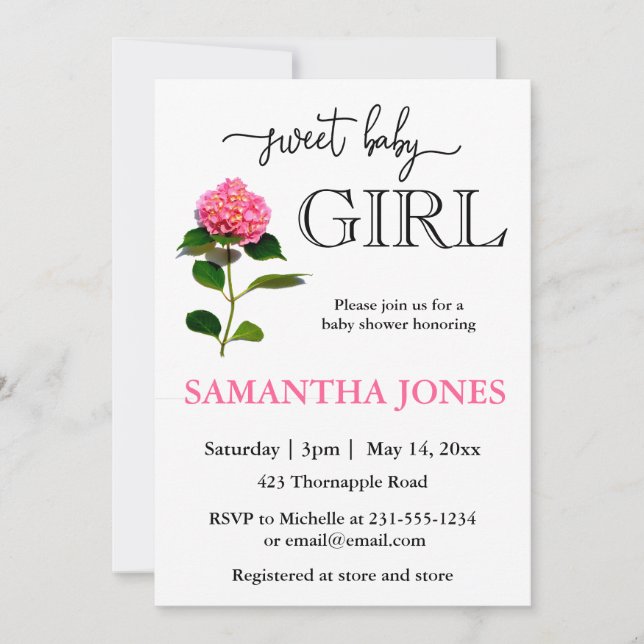 Invitation Romantic rose hydrangea botanique botanique fille  (Devant)