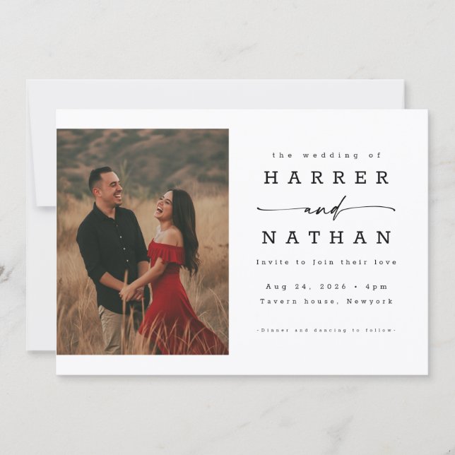 Invitation Romantic Script Photo QR Code Wedding (Devant)