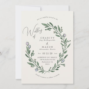 Invitation Romantic Soft Lilac Floral Crest Élégant Mariage