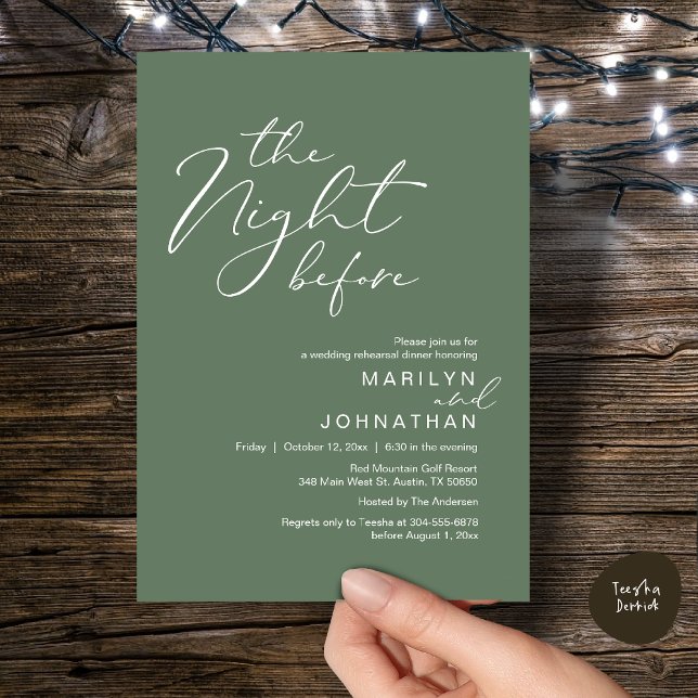 Invitation Romantic The Night Before Wedding Rehearsal Dinner (Romantic The Night Before Modern Wedding Rehearsal Dinner Invitation Card PDF Rustic Sage Green)