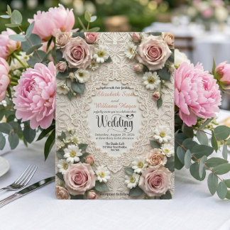 Invitation Romantic Vintage Garden Rose & Daisy Wedding