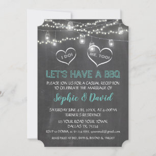 Invitation Romantic Vintage String Lights Chalkboard I DO BBQ