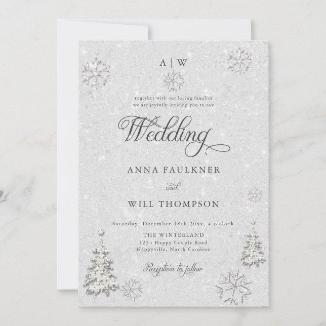 Invitation Romantic Winter Wonderland Snowflake Crest Mariage (Devant)