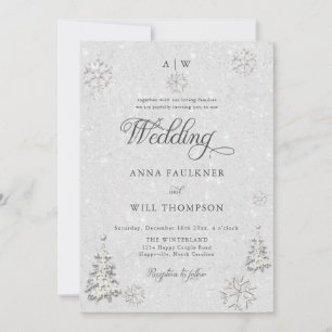 Invitation Romantic Winter Wonderland Snowflake Crest Mariage
