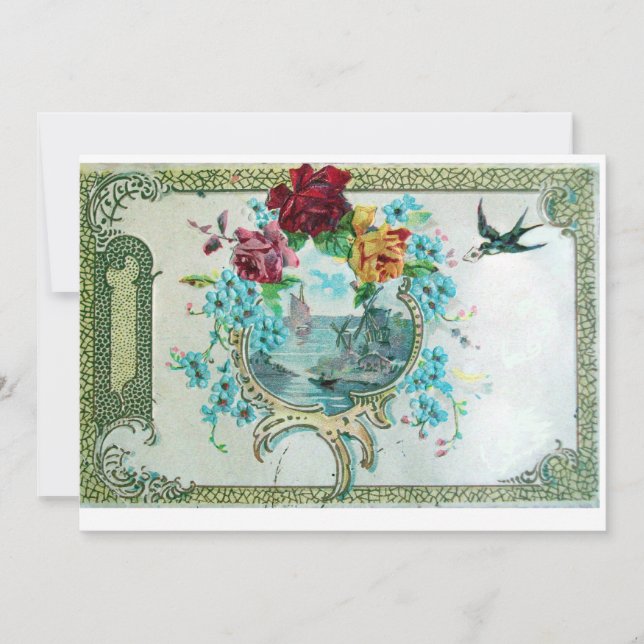 Invitation ROMANTICA 3, Fête de mariage bleu floral (Devant)