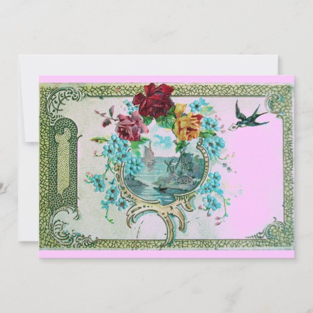 Invitation ROMANTICA 3 Fête de mariage floral bleu rose (Devant)