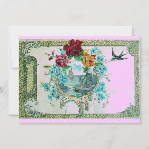 Invitation ROMANTICA 3 Fleur Bleu Rose Fête de Mariage