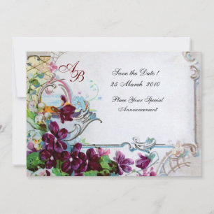 Invitation ROMANTICA 4 MONOGRAM Mariage Blanc Violet Fête de