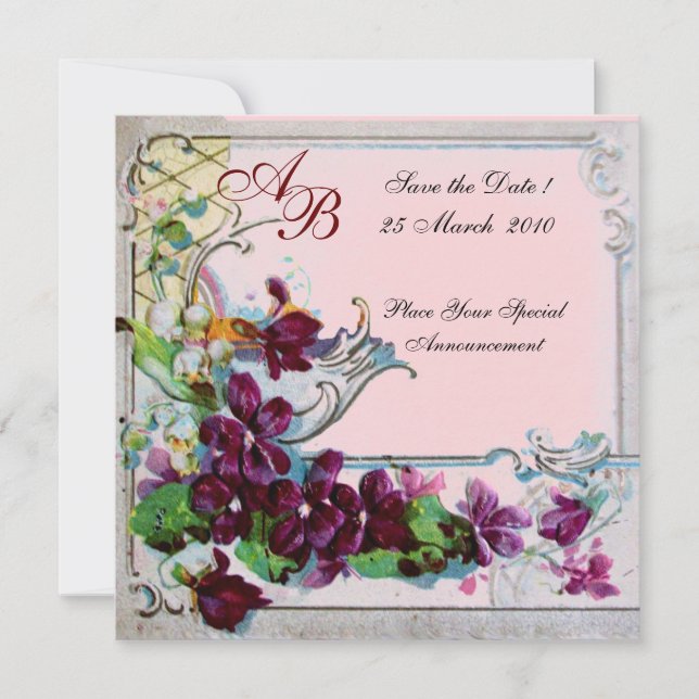Invitation ROMANTICA  4 MONOGRAM, Rose (Devant)