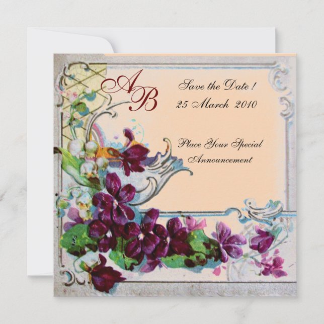 Invitation ROMANTICA 4 MONOGRAM, Rose (Devant)