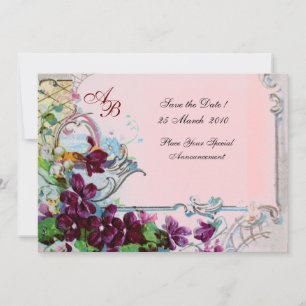 Invitation ROMANTICA  4 MONOGRAMME ,Rose