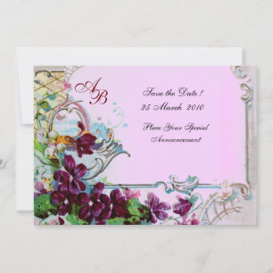Invitation ROMANTICA  4 MONOGRAMME ,Rose