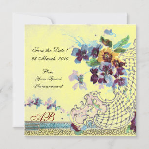 Invitation ROMANTICA Bleu rose Jaune Floral Mariage Monogramm