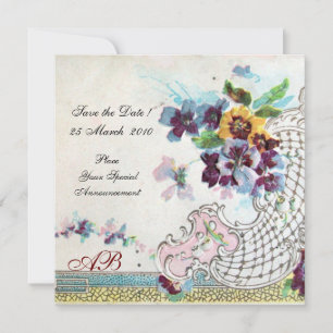 Invitation ROMANTICA Floral Bleu Rose Blanc Monogramme de Mar