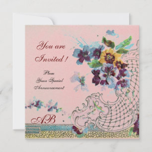 Invitation ROMANTICA Flore violet bleu rose Mariage Pansies